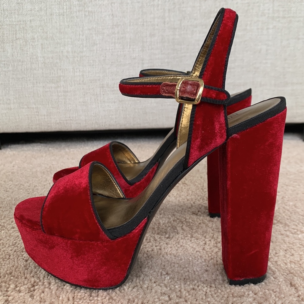 Nine West Red Velvet Platform Sandals